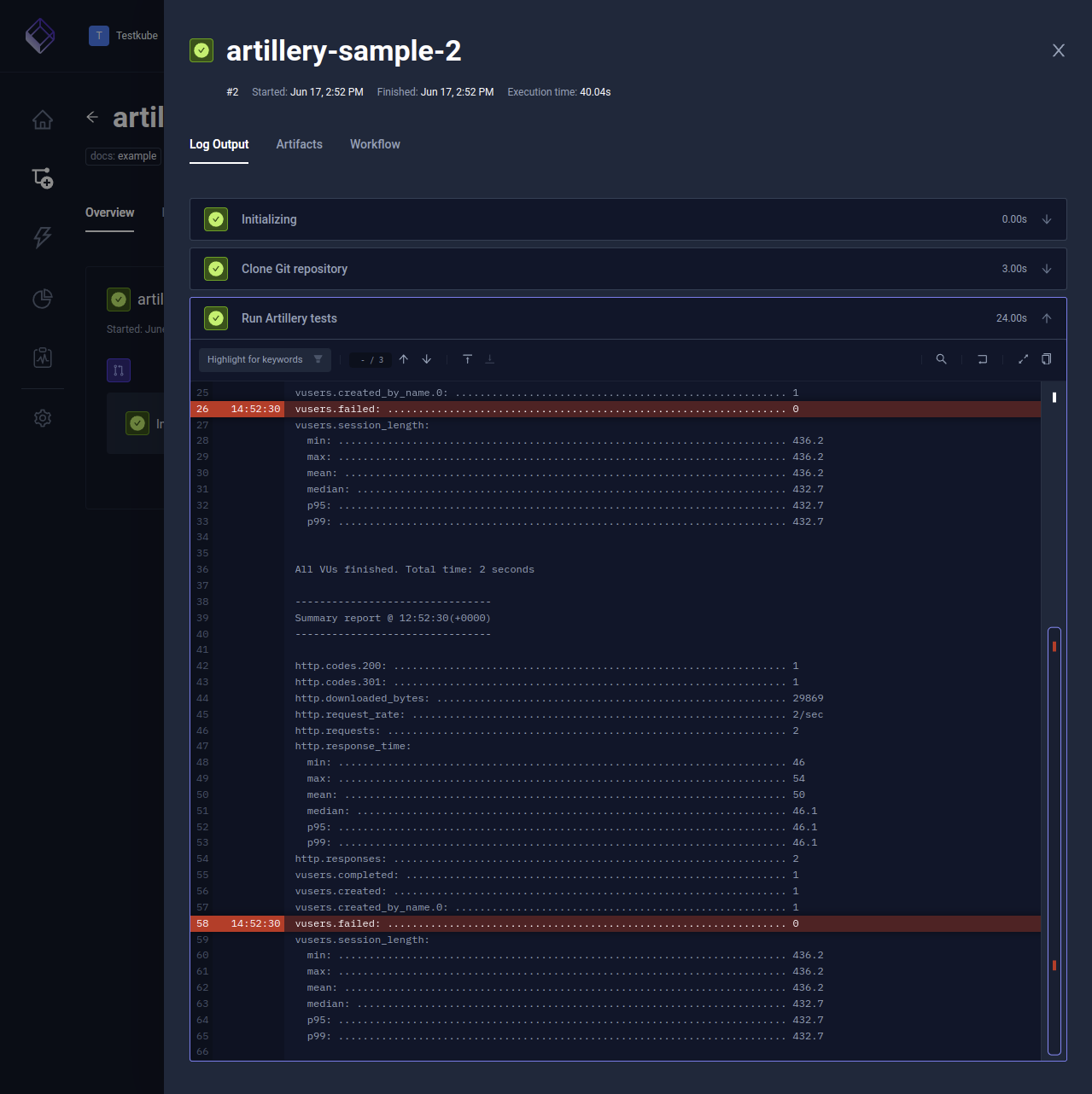 Artillery Log Output