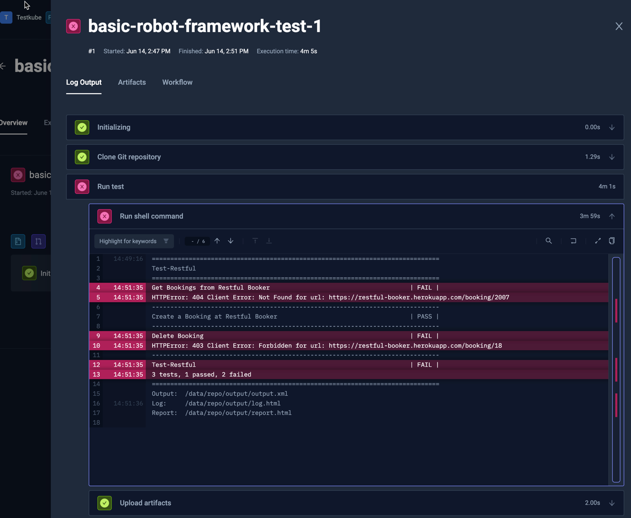 Robot Framework Log Output