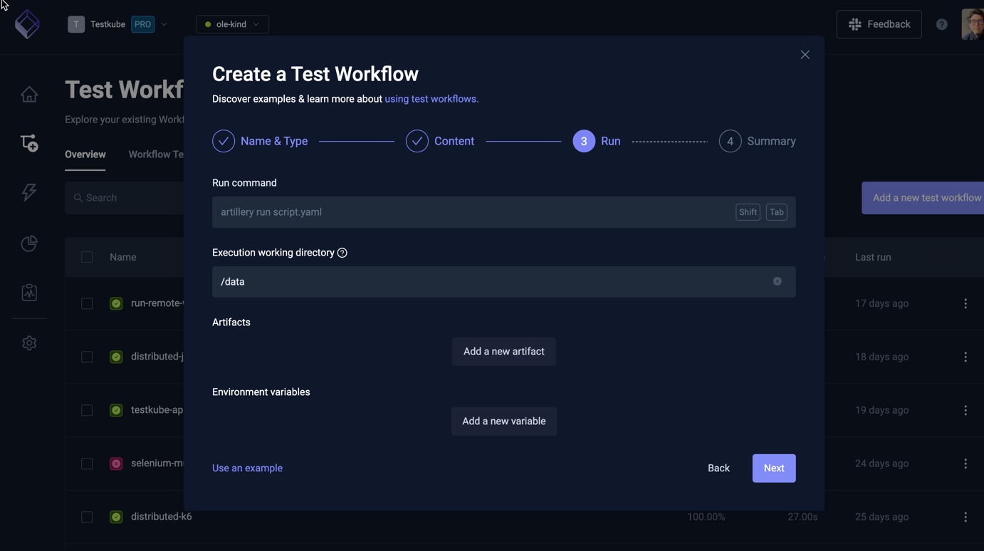 Test Workflow Wizard Run Page